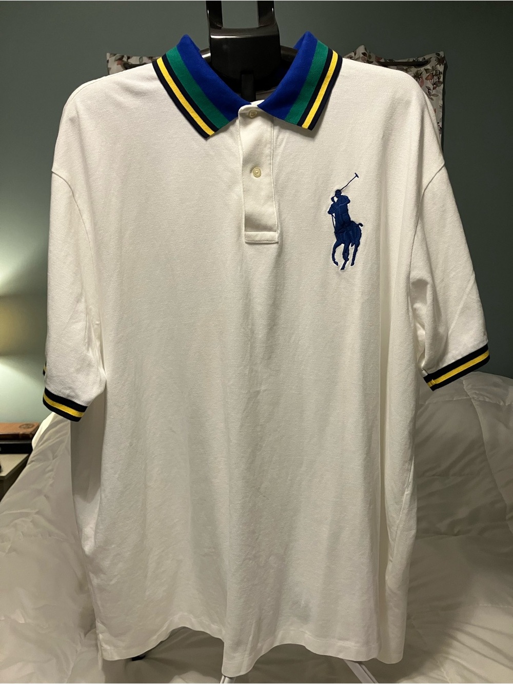 Polo Ralph Lauren Big Pony Polo Shirt Men’s 3XB White Blue Green Striped Collar